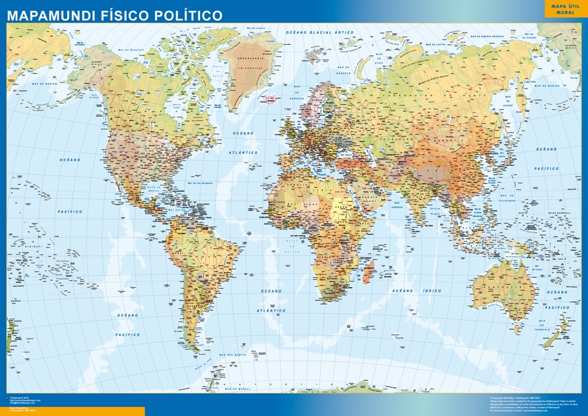 Mapamundi Fisico Politico plastificado  Mapas para Colombia y América  Central de pared grandes